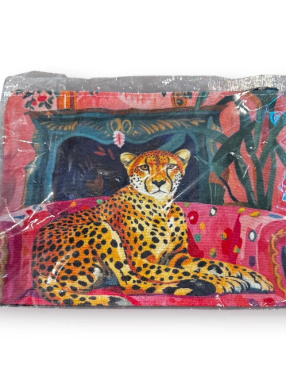Maximalist Cheetah Print Art Canvas Travel Pouch Makeup Bag NWT